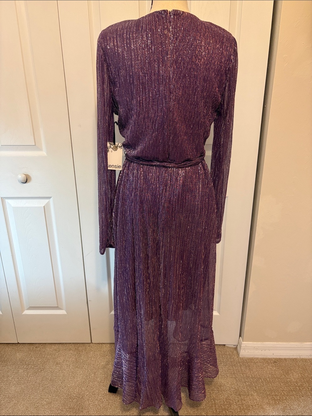 NWT Kensie Metallic Purple Long Sleeve Faux Wrap Midi Dress Size 10. - Picture 5 of 13